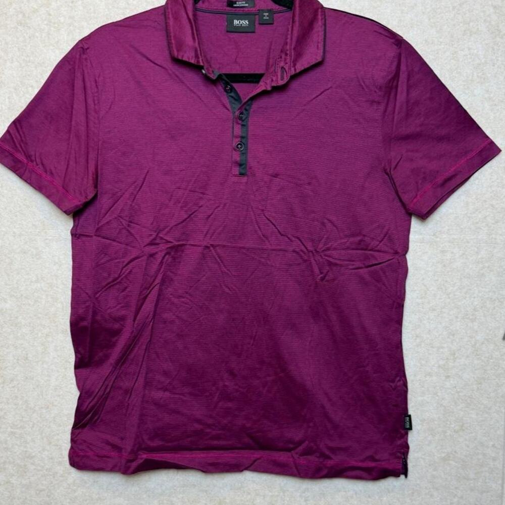 BOSS Hugo Boss Slim Fit Mercerised Polo Shirt Mens Medium Plum Purple